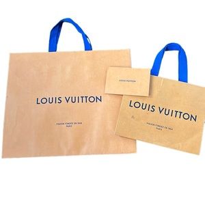 Louis Vuitton paper orange gift bag receipt holder shopping decor storage auth